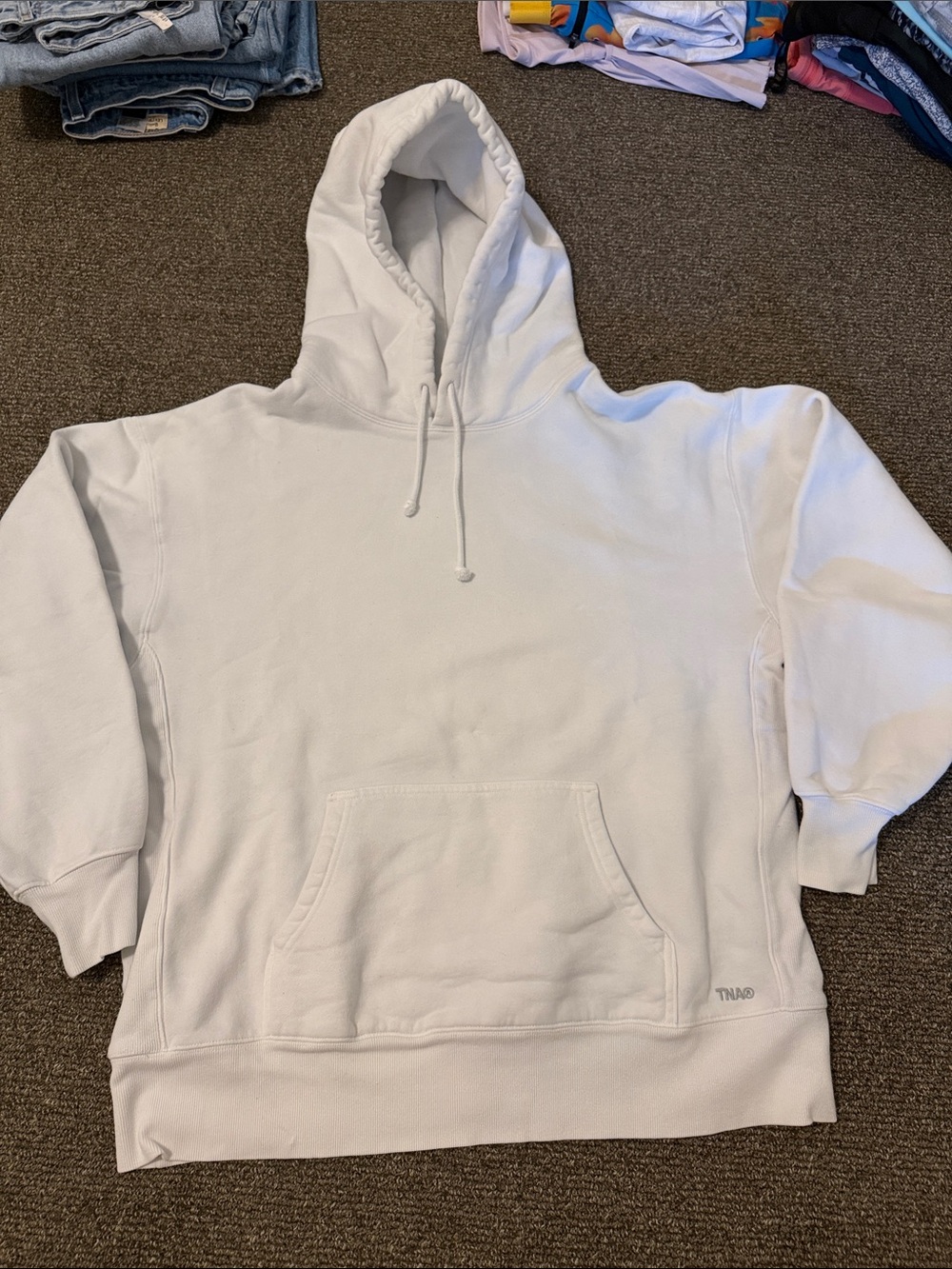 TNA White Pullover Hoodie with Kangaroo Pocket